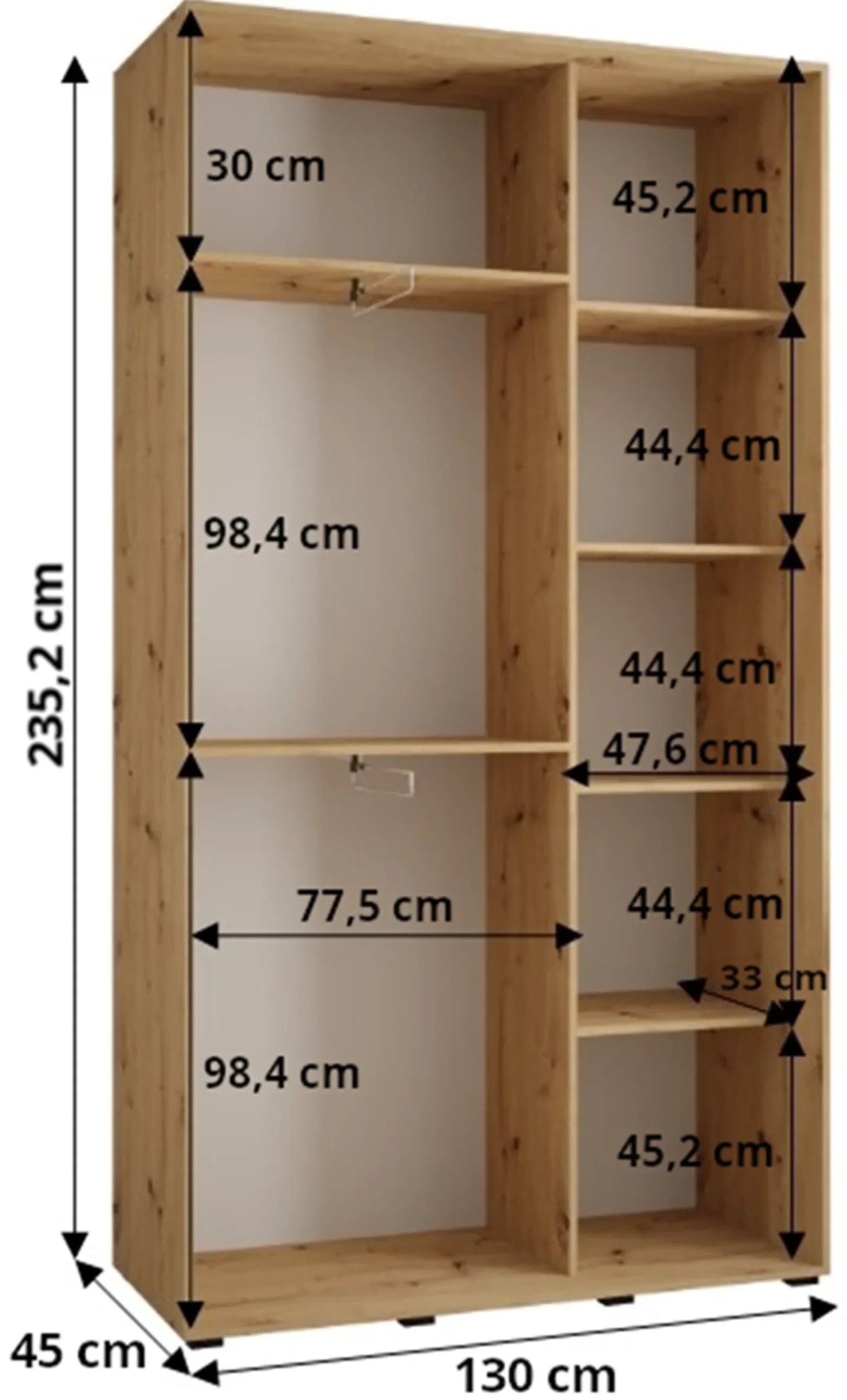 Szafa przesuwna VADO 3 45 x 130 cm, czarny /biały/czarny