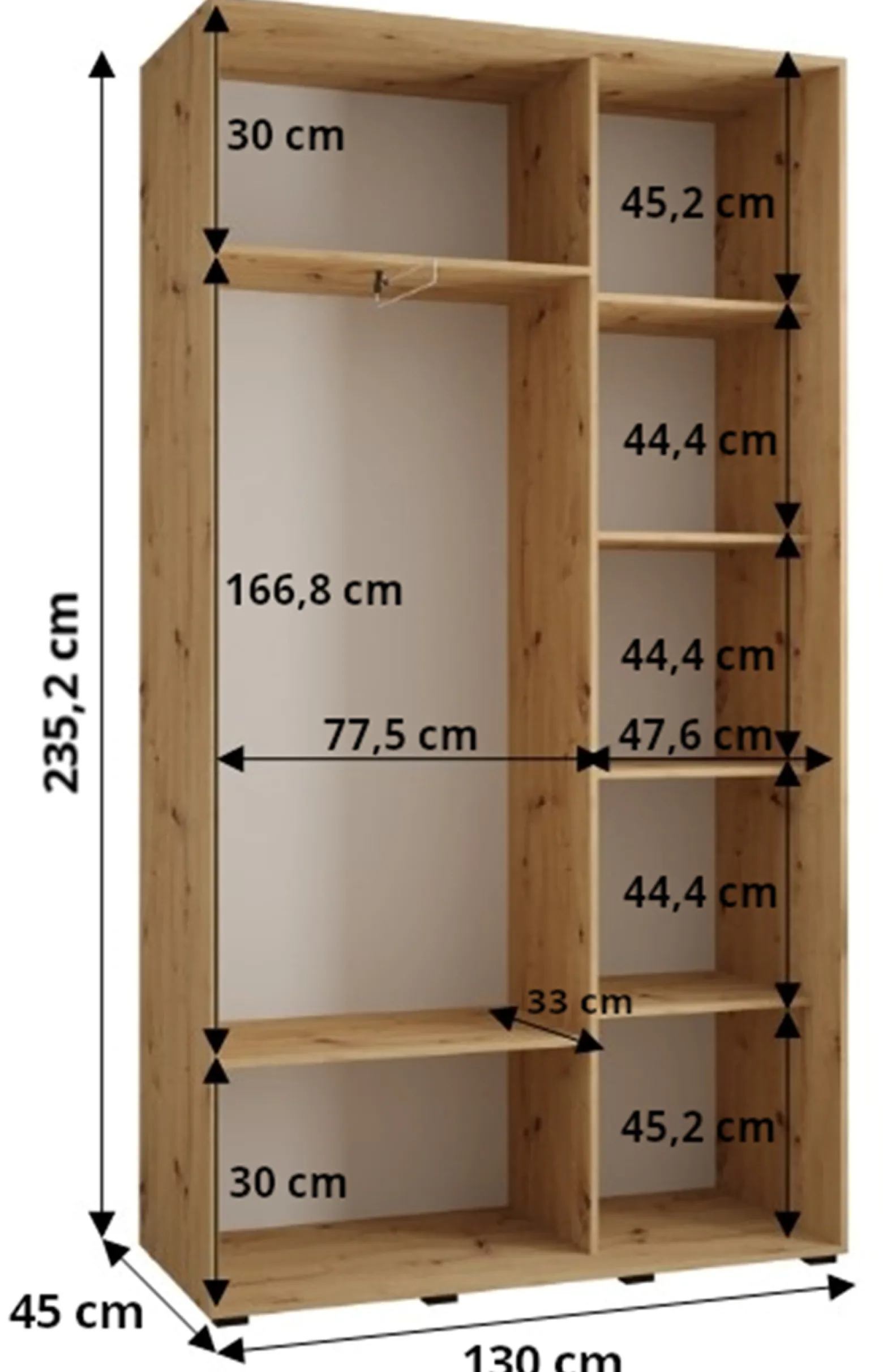 Szafa przesuwna VADO 3 45 x 130 cm, czarny /biały/czarny