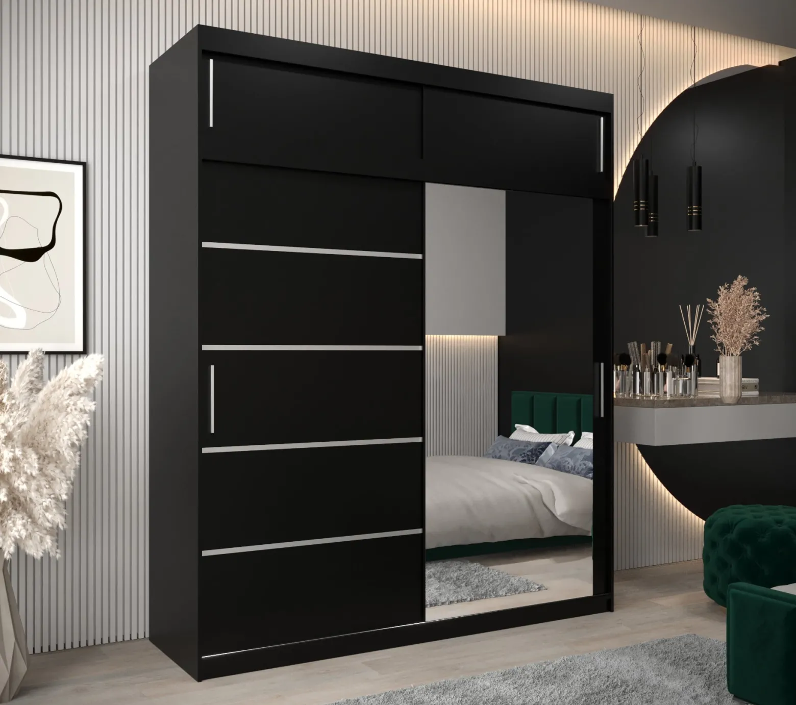 Szafa przesuwna Verona 2 200 czarny + czarny z nadstawką