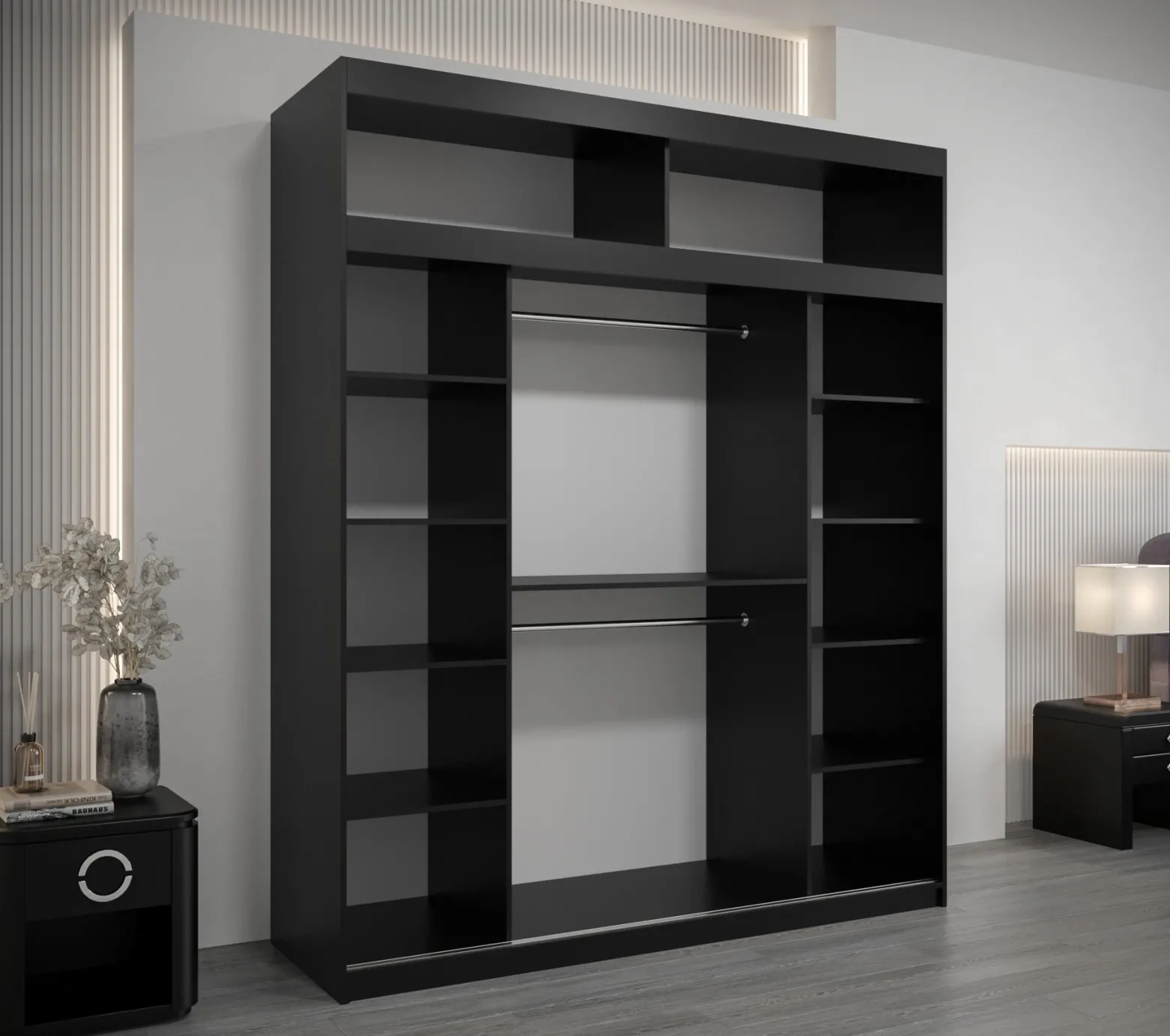 Szafa przesuwna Verona 2 200 czarny + czarny z nadstawką