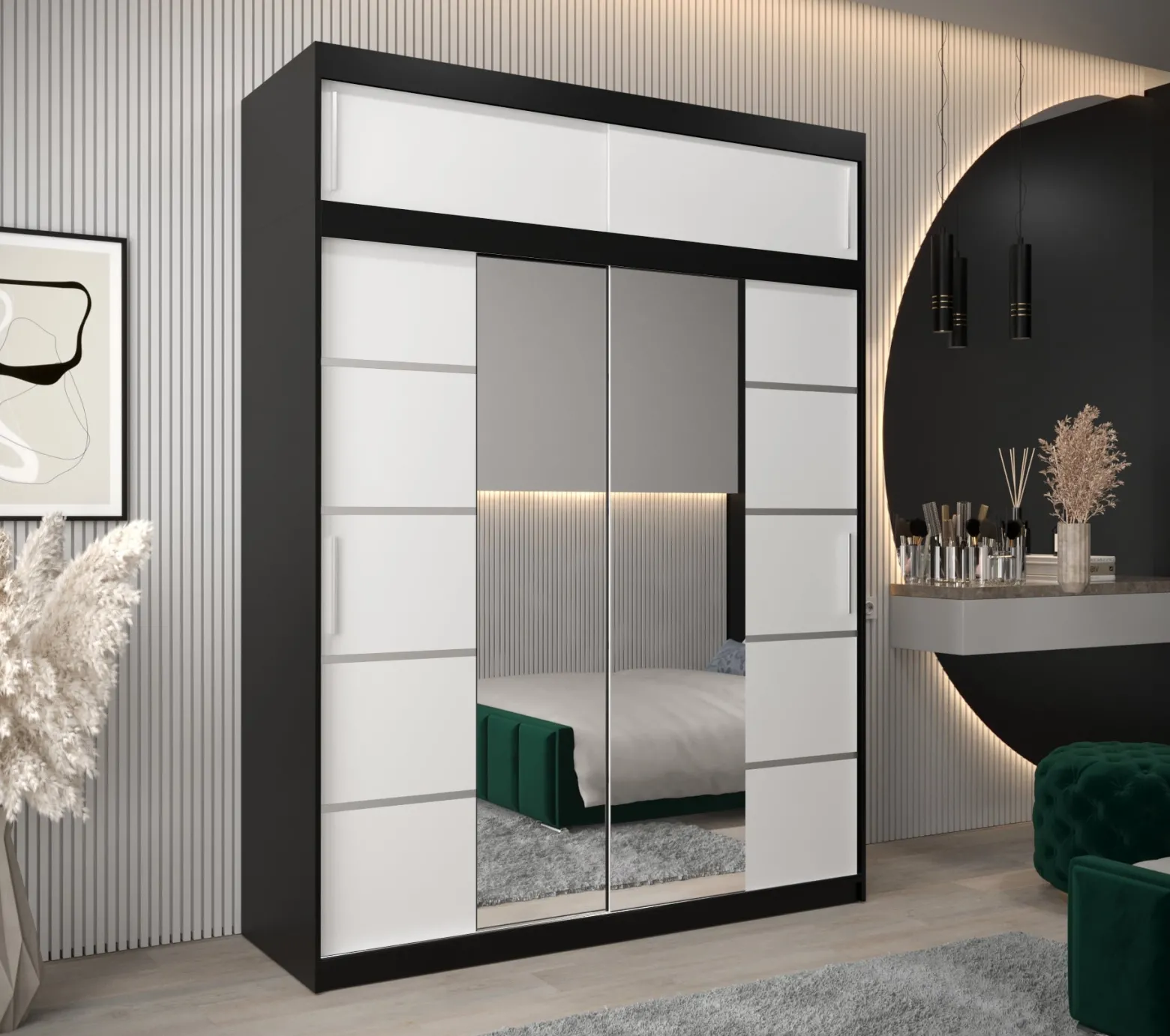 Szafa przesuwna Verona 4 180 czarny + biały z nadstawką