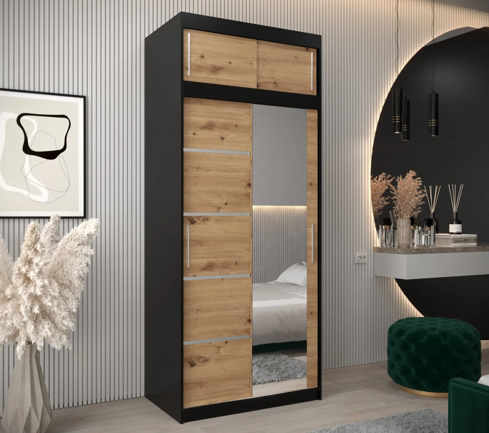 Szafa przesuwna Verona 2 100 czarny + artisan z nadstawką