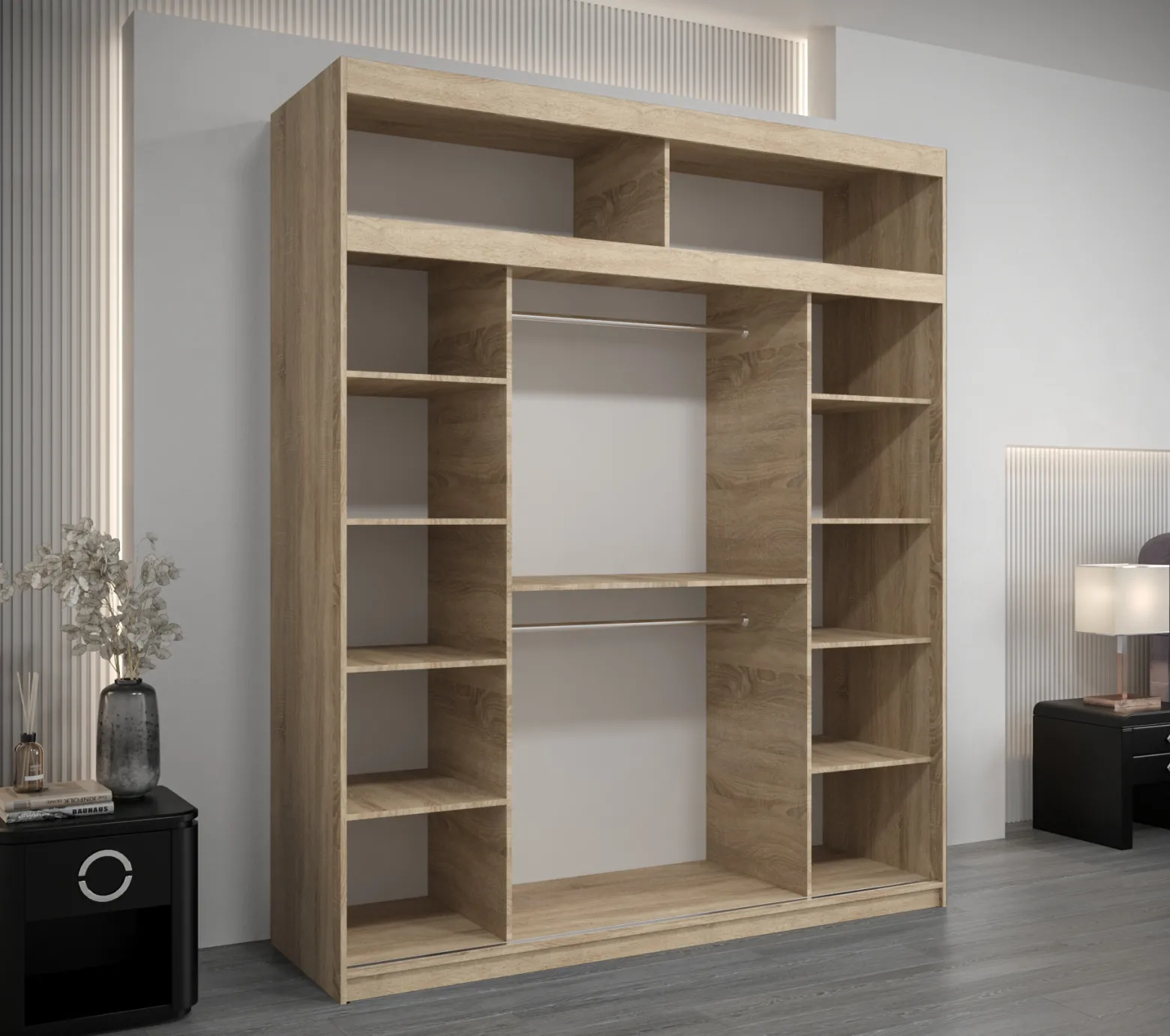 Szafa przesuwna Verona 1 200 sonoma + biały z nadstawką