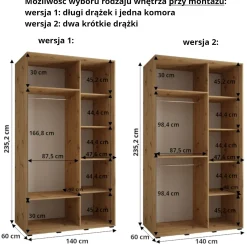 Szafa przesuwna 60 wysoka Dakota 5 140 kaszmir+kaszmir+złoty