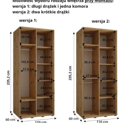 Szafa przesuwna 60 wysoka Dakota 6 110 kaszmir+kaszmir+złoty