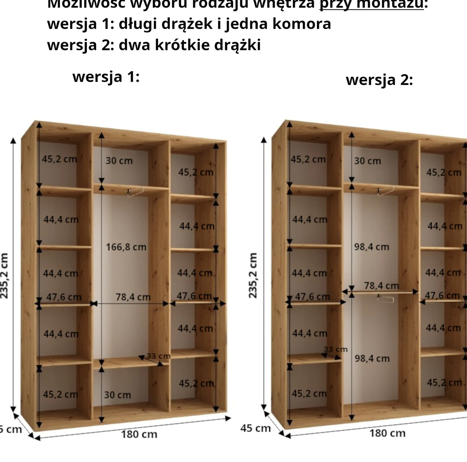 Szafa przesuwna 45 wysoka Dakota 10 180 kaszmir+kaszmir+czar