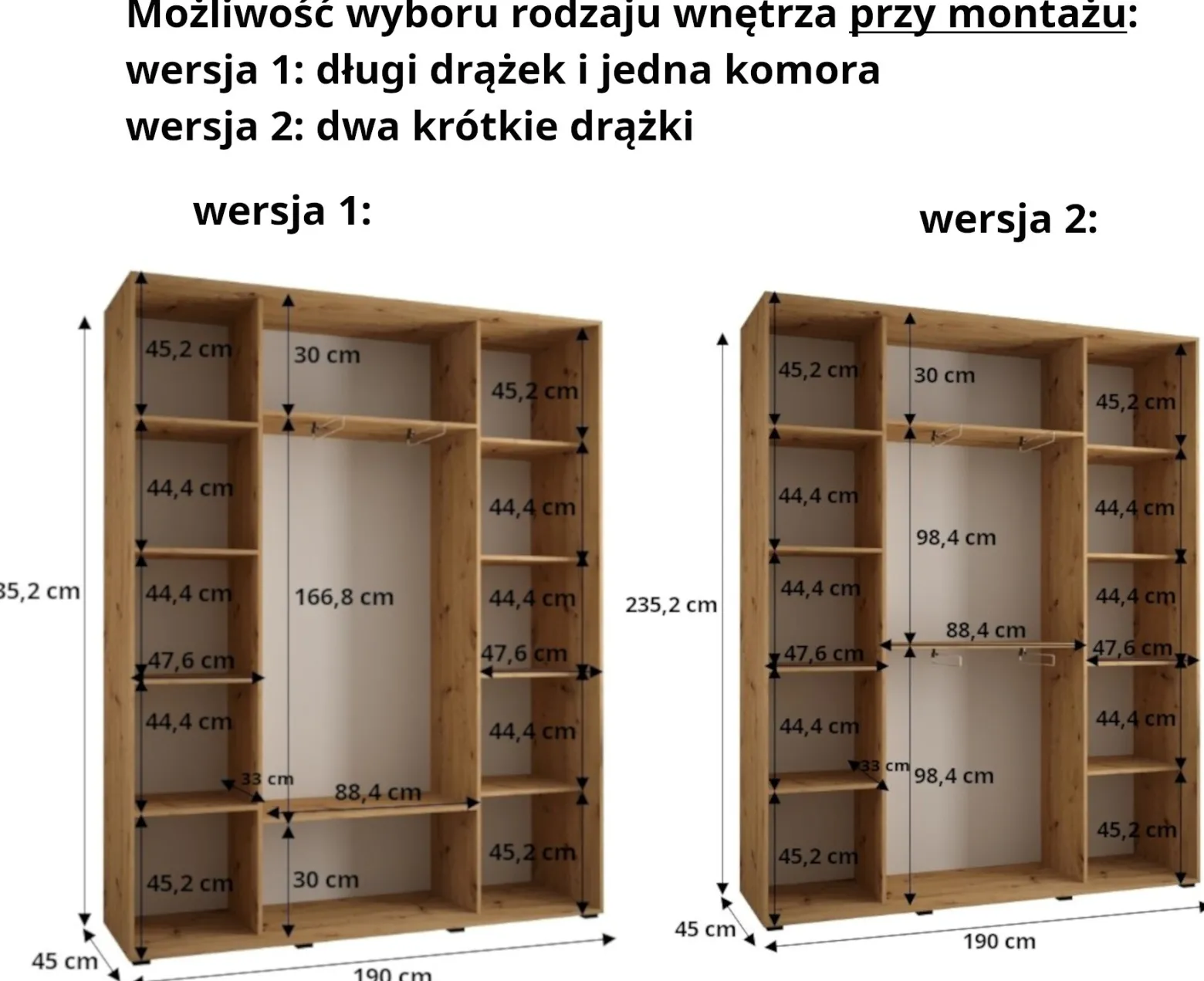 Szafa przesuwna 45 wysoka Dakota 10 190 kaszmir+kaszmir+czar