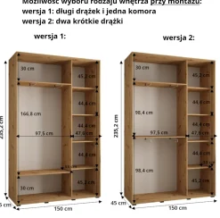 Szafa przesuwna 45 wysoka Davos 11 150 biały+artisan+srebrny