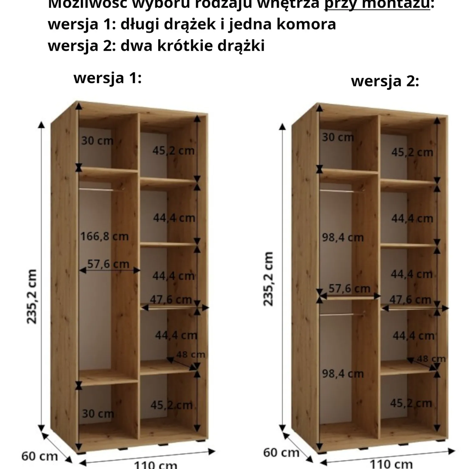 Szafa przesuwna 60 wysoka Davos 5 110 artisan+biały+czarny