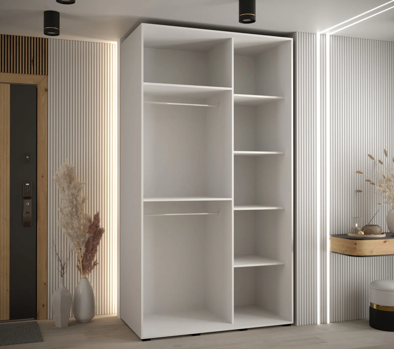 Szafa przesuwna 60 wysoka Davos 9 140 biały+artisan+srebrny