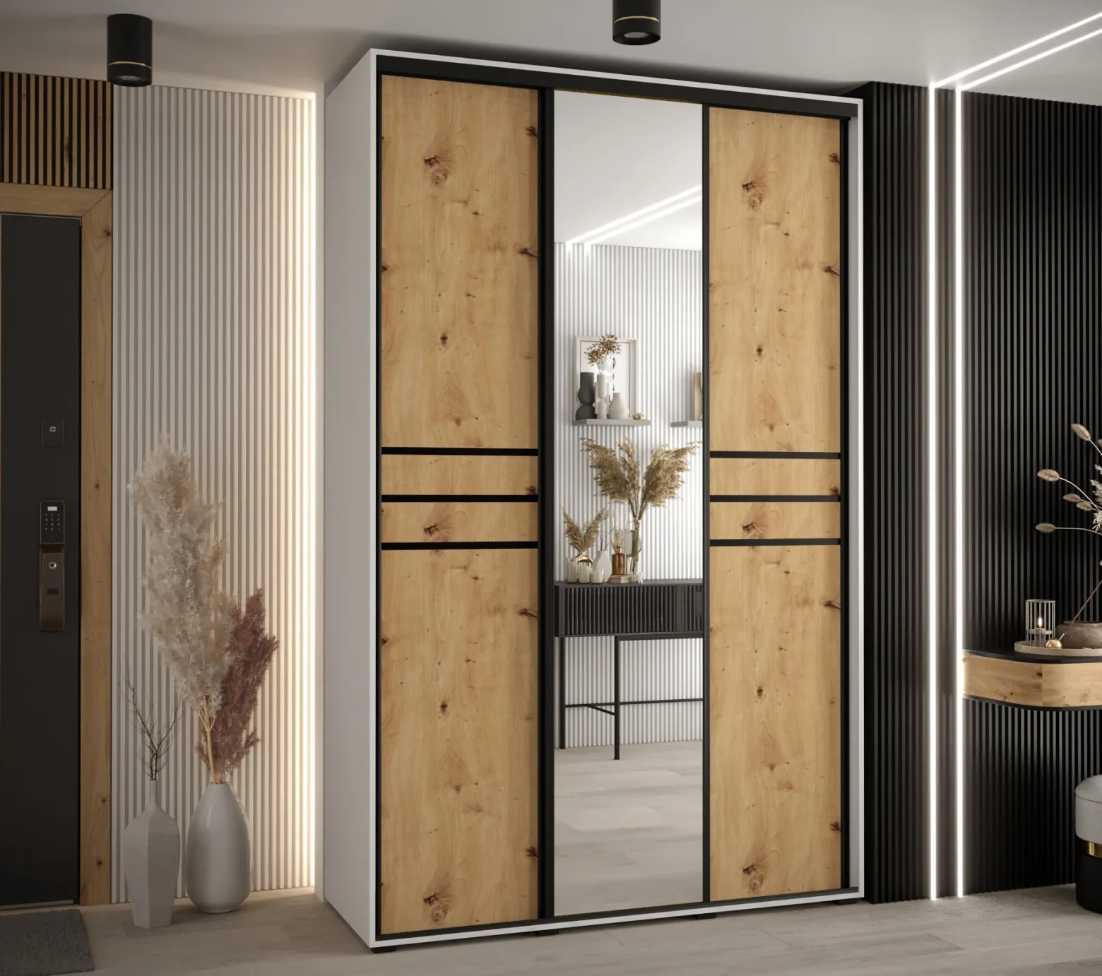 Szafa przesuwna 45 wysoka Davos 11 160 biały+artisan+czarny