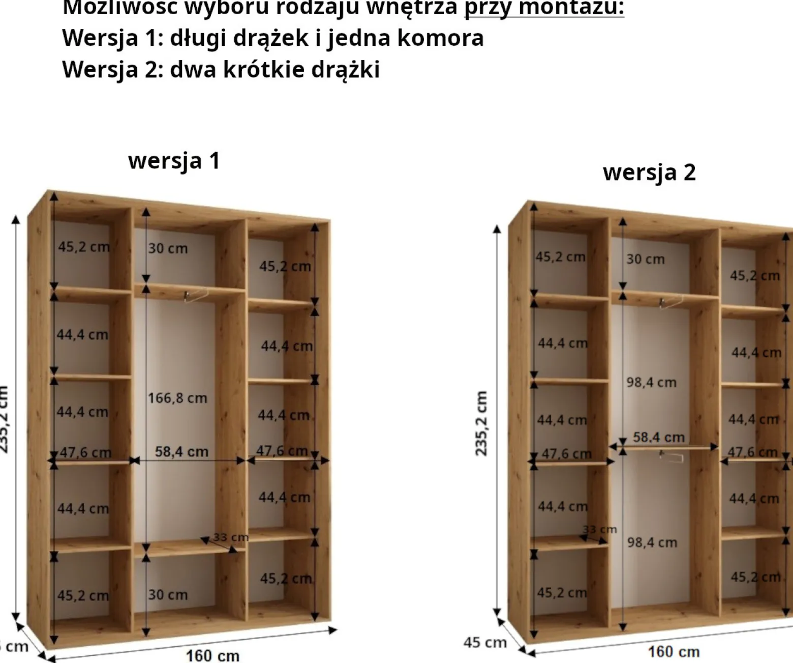 Szafa przesuwna 45 wysoka Davos 11 160 biały+artisan+czarny