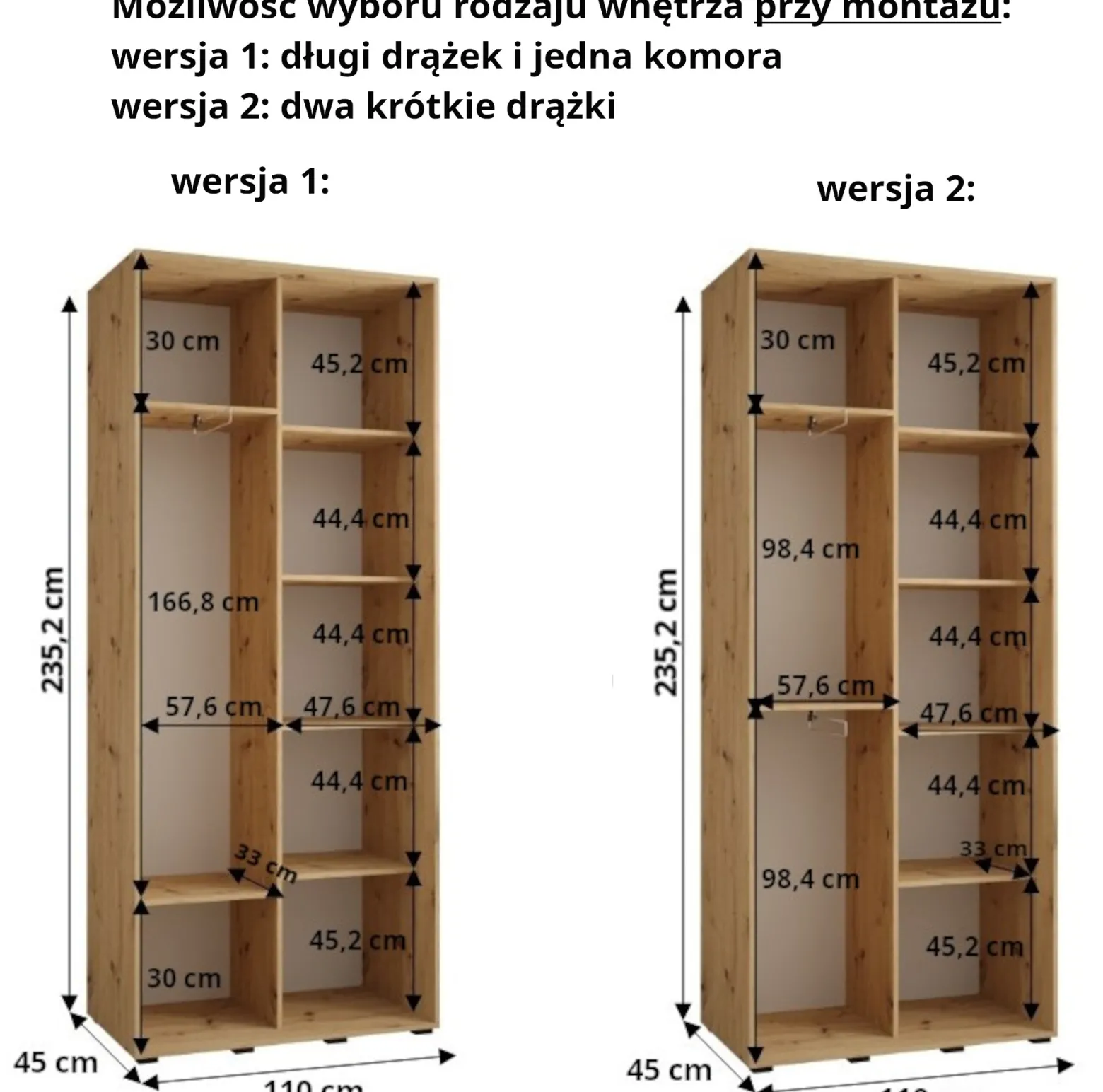Szafa przesuwna 45 wysoka Davos 3 110 artisan+biały+czarny
