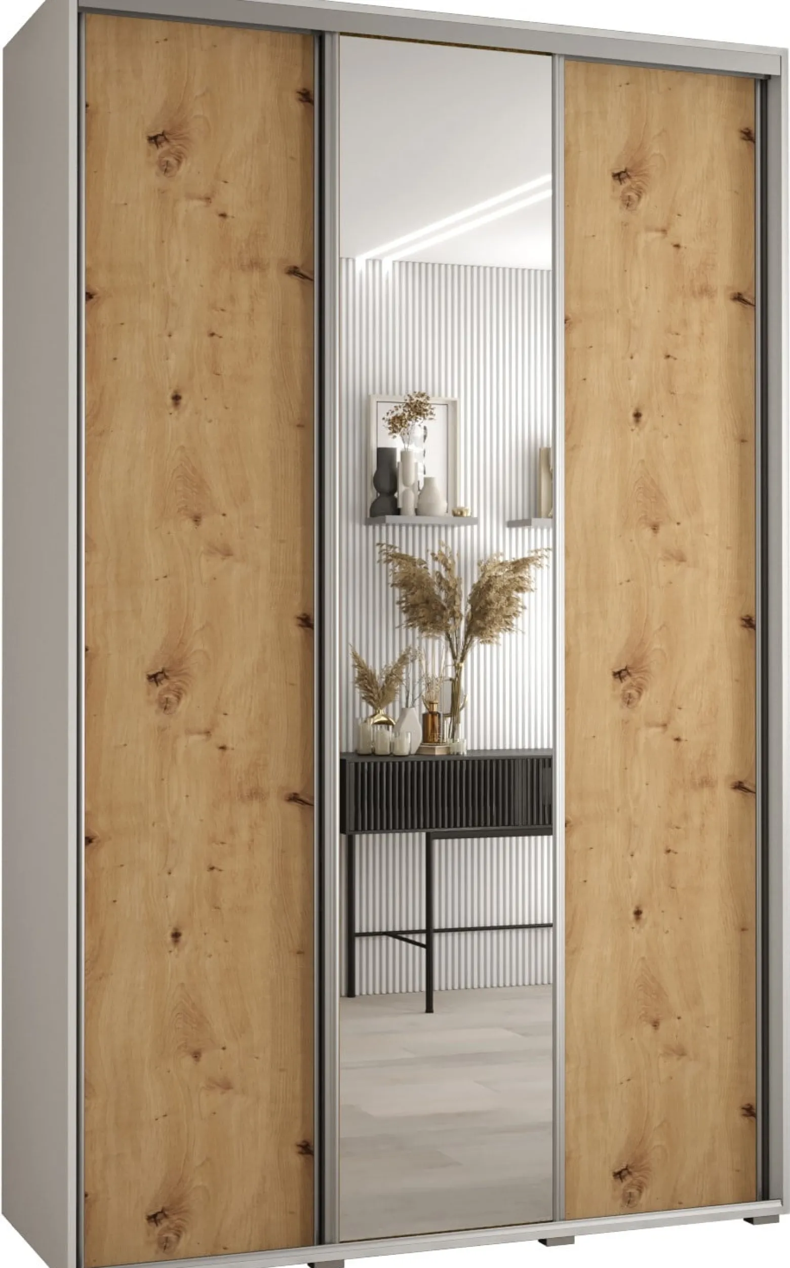Szafa przesuwna 45 wysoka Davos 3 150 biały+artisan+srebrny