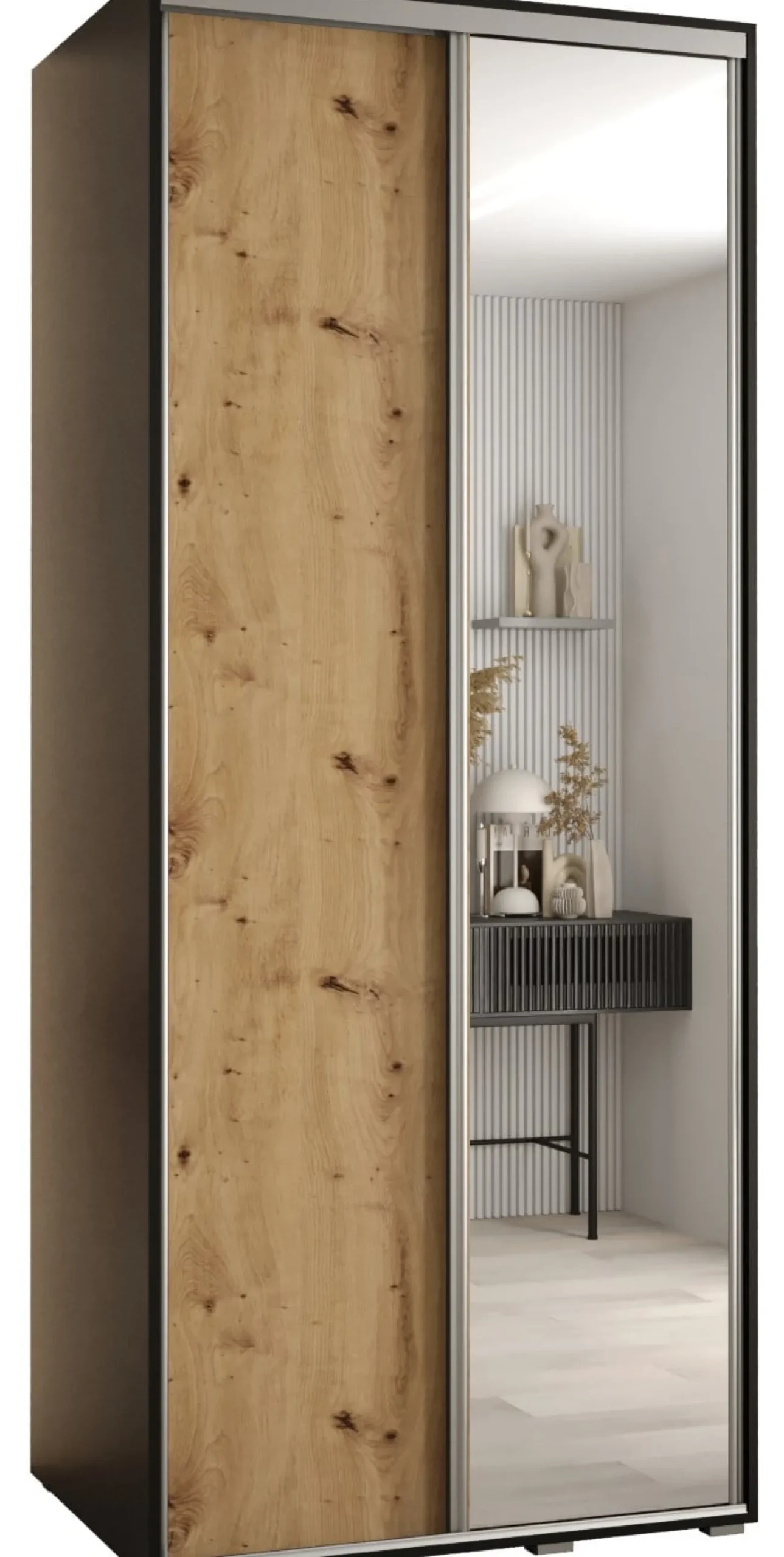 Szafa przesuwna 60 wysoka Davos 3 110 czarny+artisan+srebrny