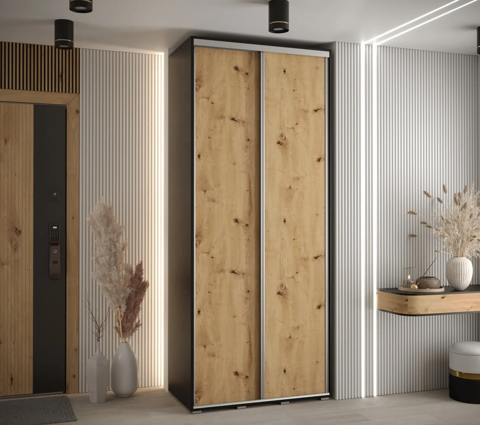 Szafa przesuwna 45 wysoka Davos 1 110 czarny+artisan+srebrny
