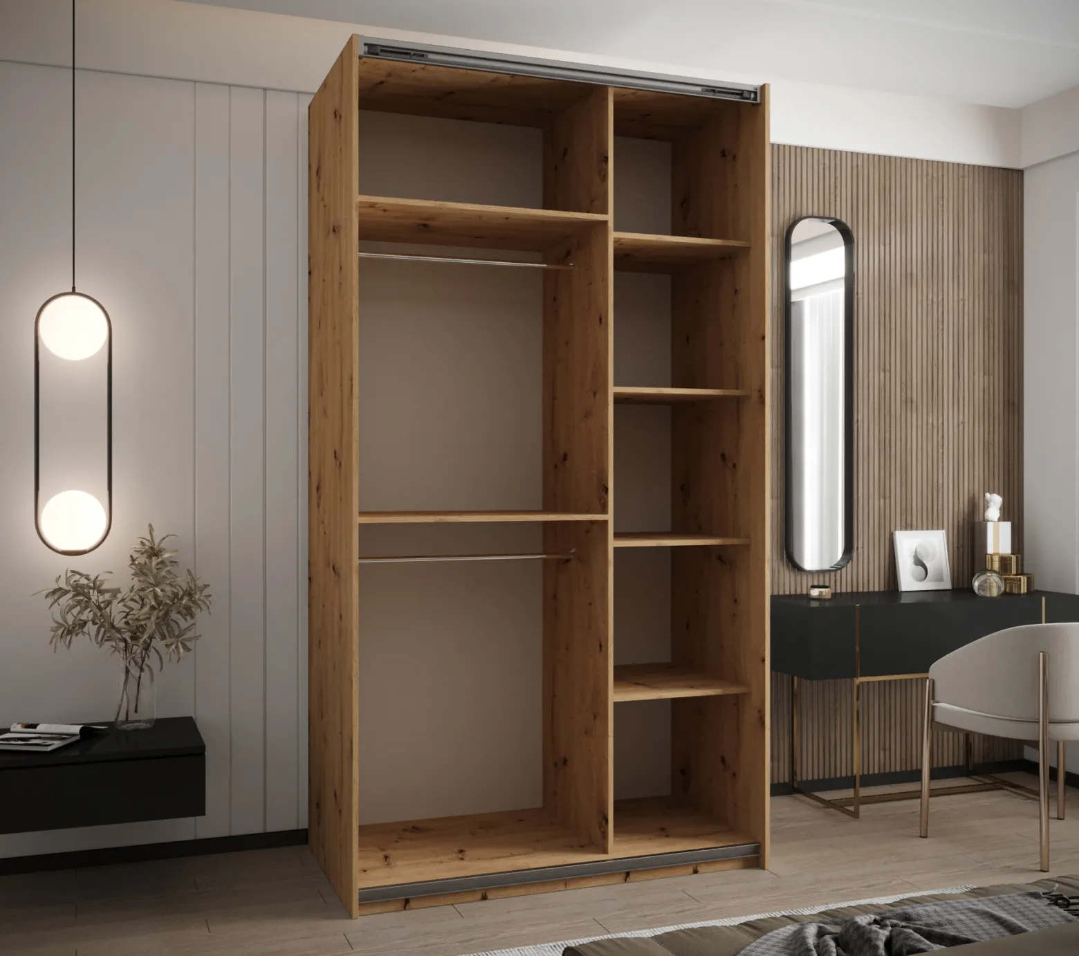 Szafa przesuwna 64 wysoka Lux 2 130 artisan+biały+czarny