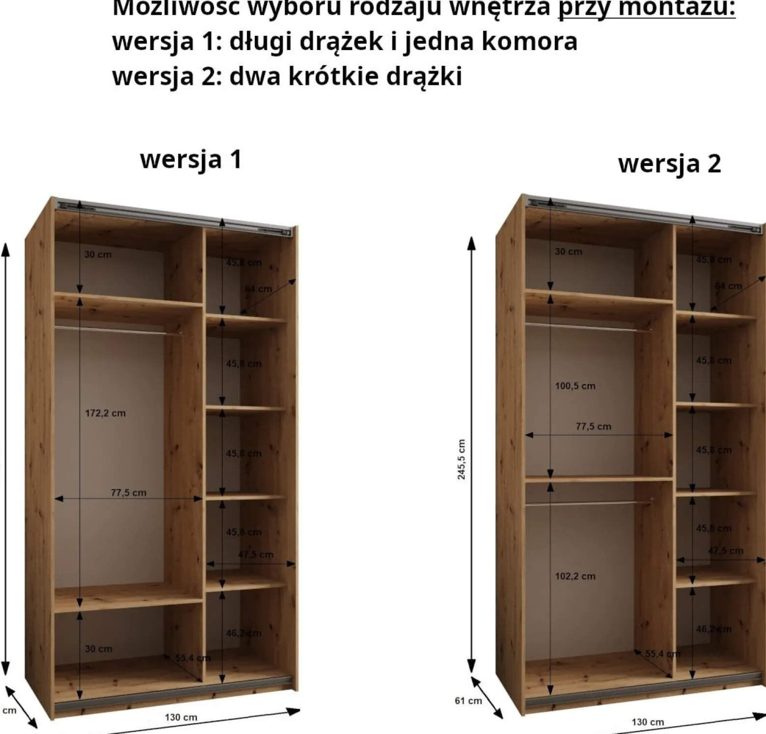 Szafa przesuwna 64 wysoka Lux 2 130 artisan+biały+czarny