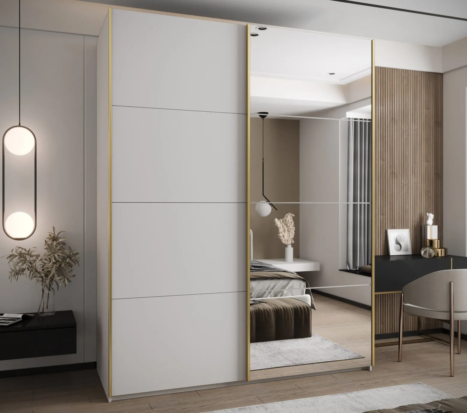 Szafa przesuwna 64 wysoka Lux 3 200 biały+biały+złoty