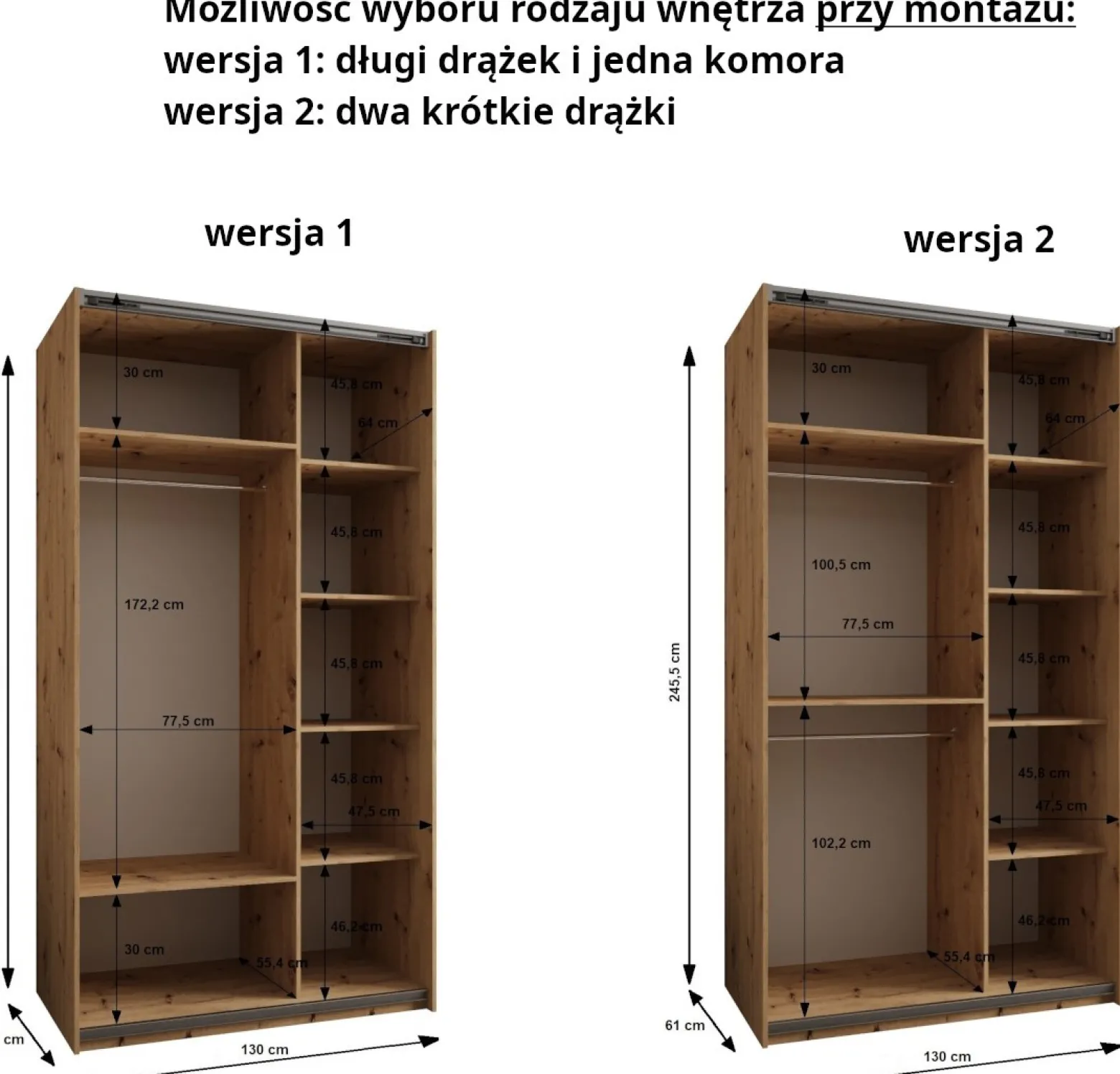 Szafa przesuwna 64 wysoka Lux 2 130 biały+biały+czarny