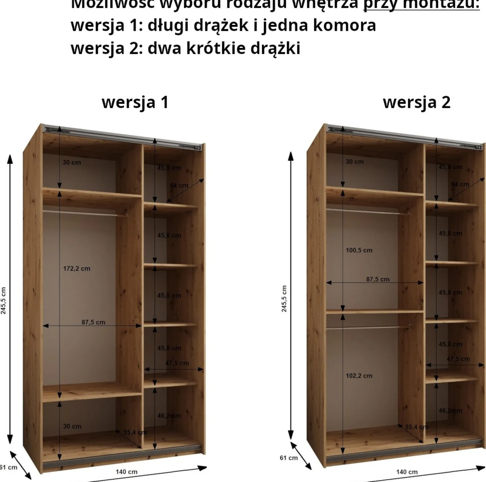 Szafa przesuwna 64 wysoka Lux 3 140 czarny+biały+srebrny