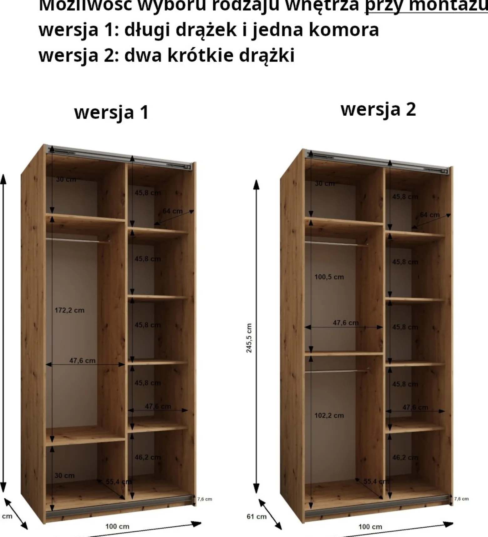 Szafa przesuwna 64 wysoka Lux 1 100 czarny+biały+złoty