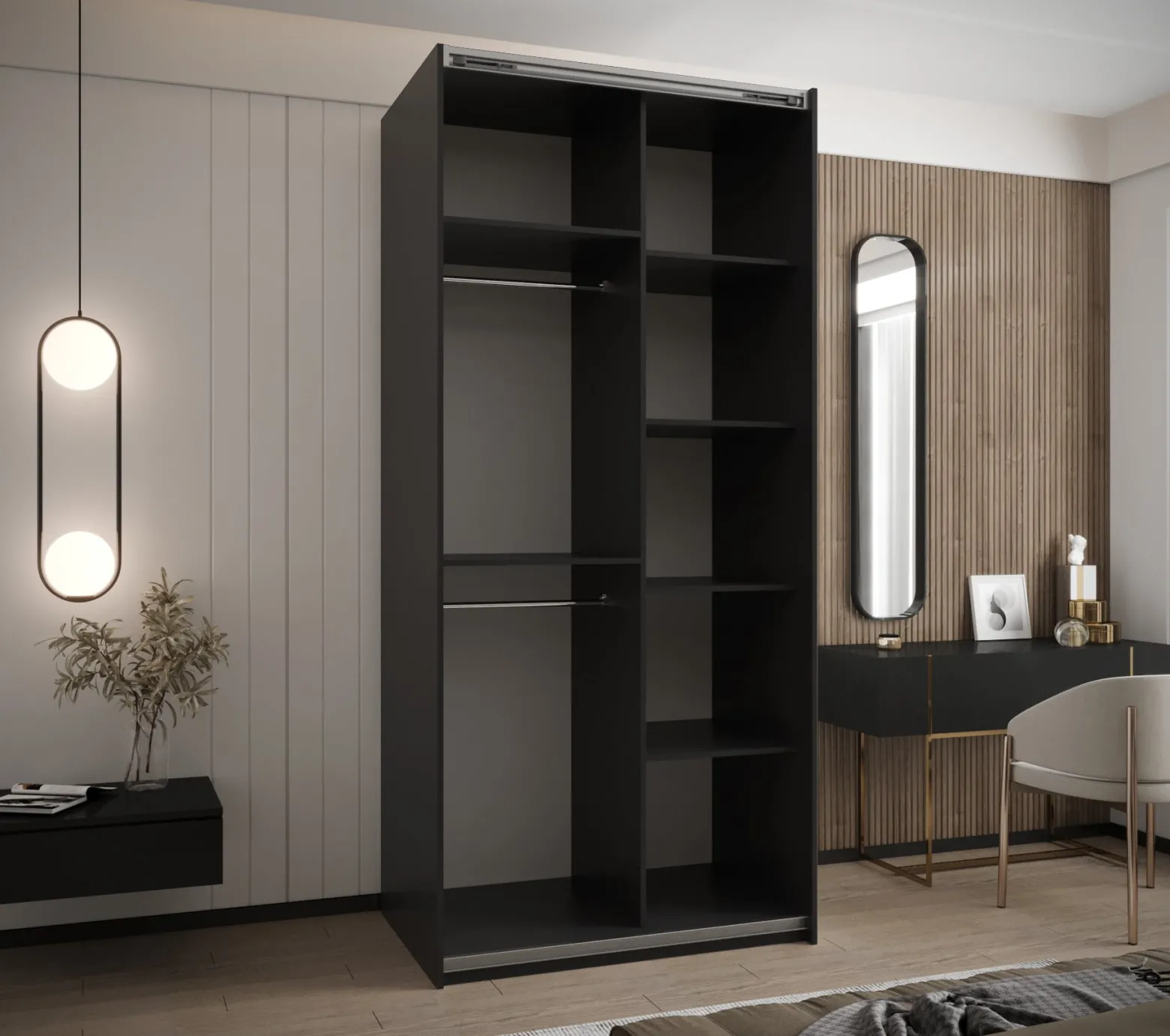 Szafa przesuwna 64 wysoka Lux 1 100 czarny+biały+złoty