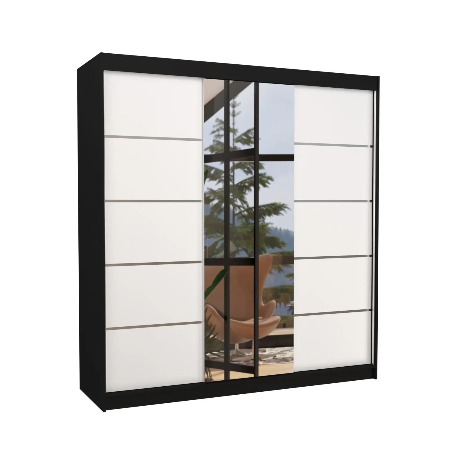 Szafa przesuwna z lustrem BERGEN 200 Black