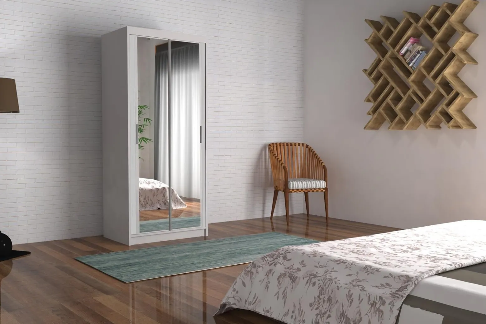 Szafa przesuwna z lustrem CHARLOTTE MINI 90 / biały + biały