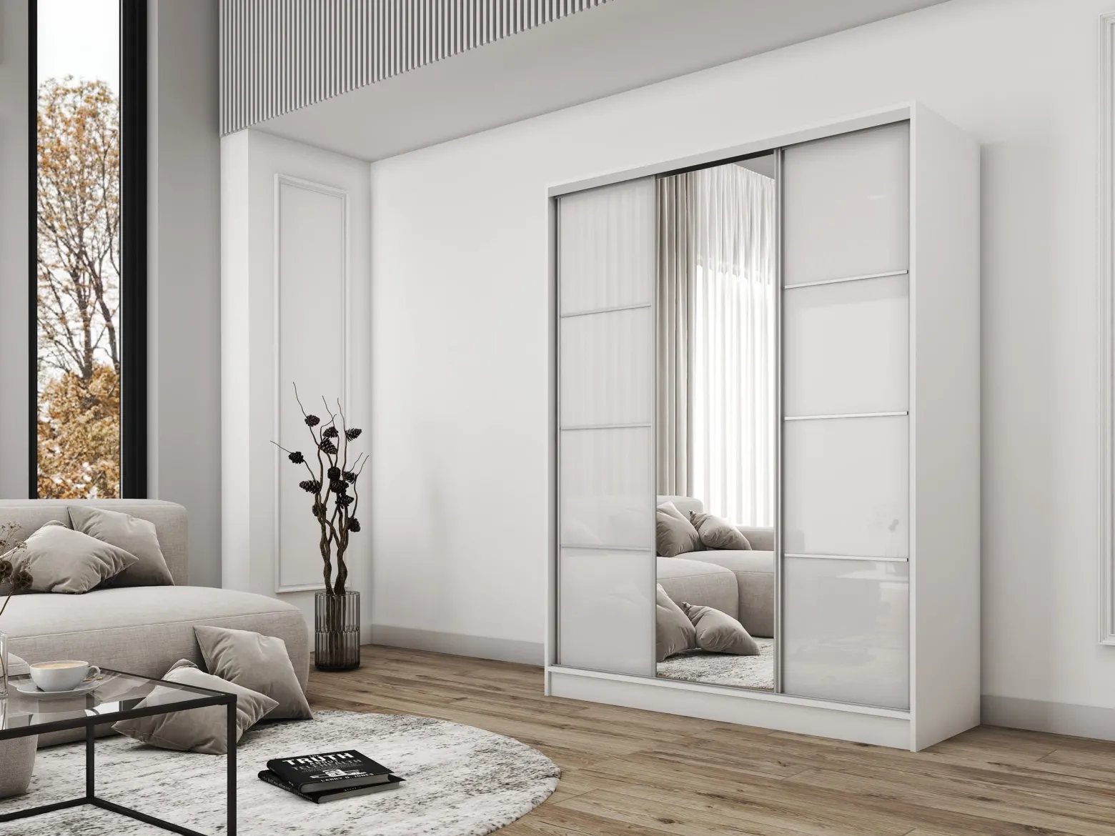 Szafa przesuwna z lustrem 150 cm BEST Biały