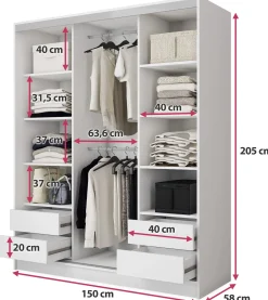 Szafa przesuwna z lustrem 150 cm BEST Biały