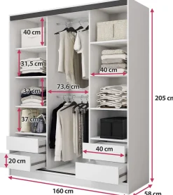 Szafa przesuwna z lustrem 160 cm BEST Biały