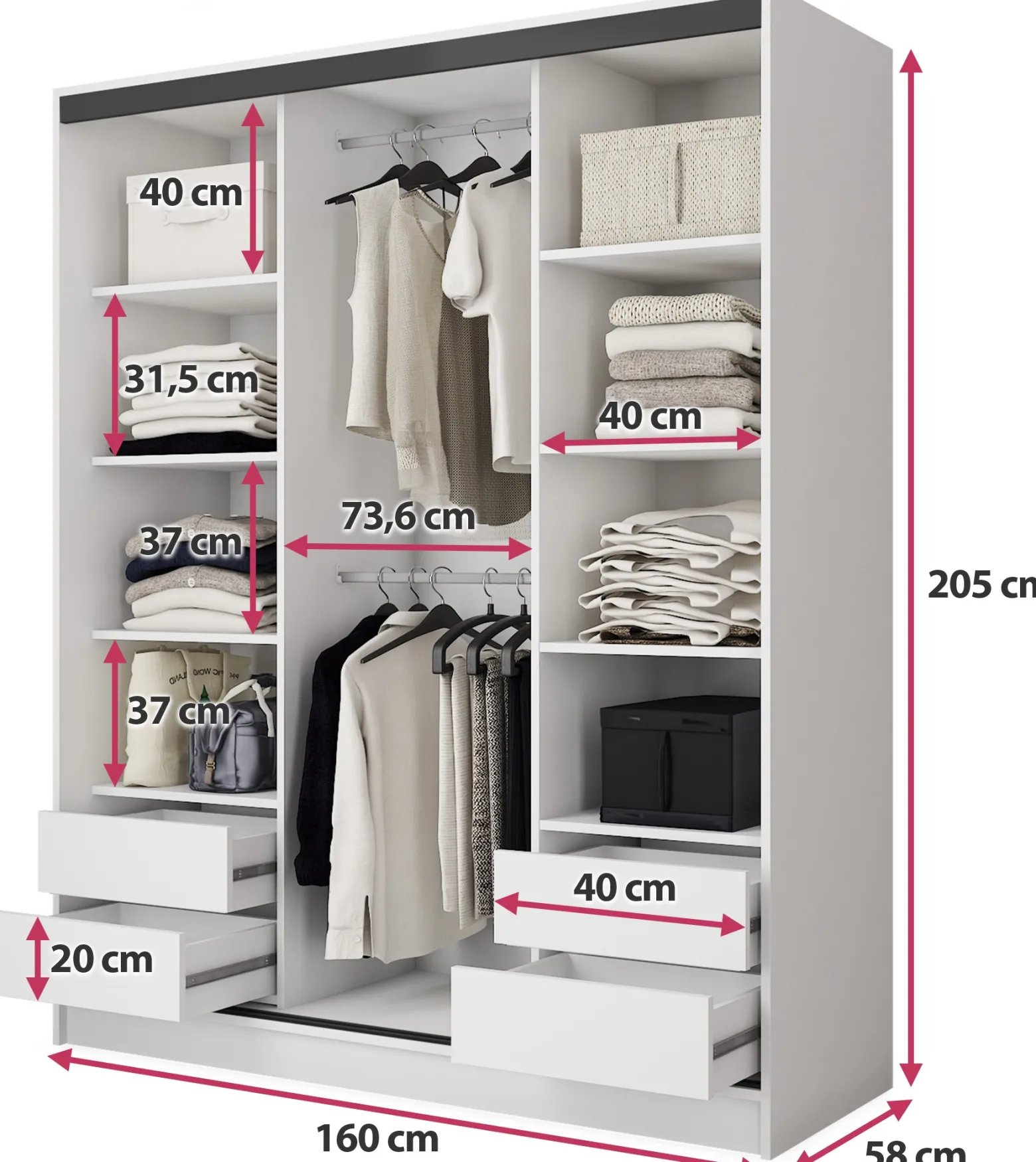 Szafa przesuwna z lustrem 160 cm BEST Biały