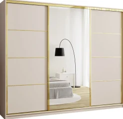 Szafa przesuwna z lustrem 250 cm GOLD NEW trzydrzwiowa szafa z szufladami