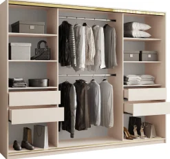 Szafa przesuwna z lustrem 250 cm GOLD NEW trzydrzwiowa szafa z szufladami