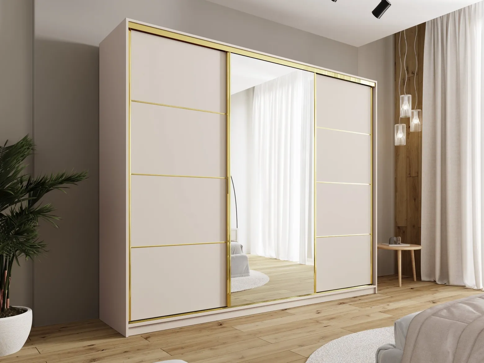 Szafa przesuwna z lustrem 250 cm GOLD NEW trzydrzwiowa szafa z szufladami