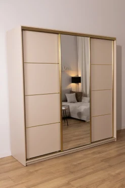 Szafa przesuwna z lustrem 250 cm GOLD NEW trzydrzwiowa szafa z szufladami