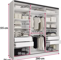 Szafa przesuwna z lustrem 280 cm LOFT MAX biały