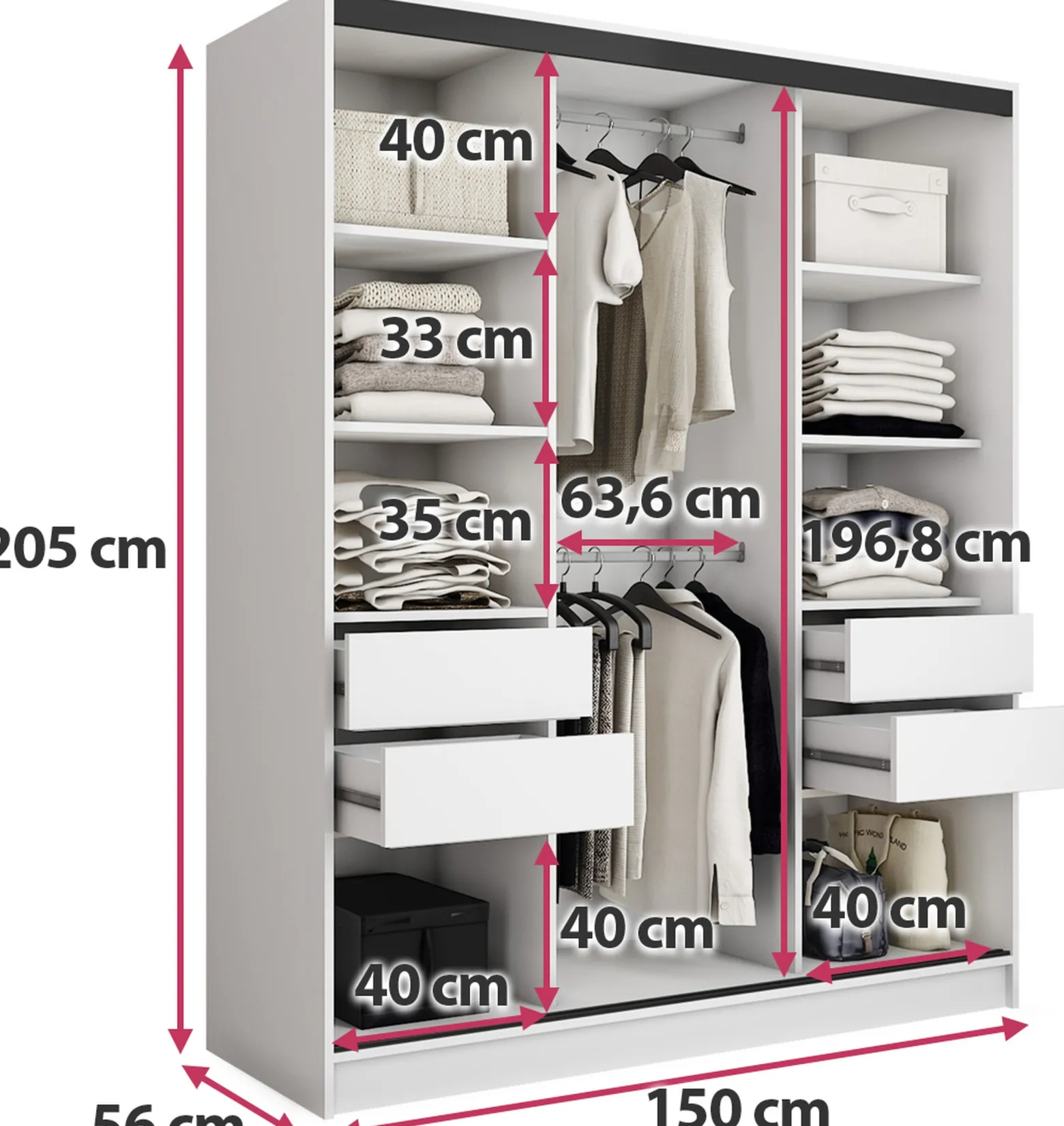 Szafa przesuwna z lustrem 150 cm LOFT biała