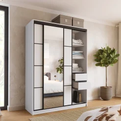 Szafa przesuwna z lustrem 150 cm LOFT biała