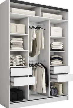 Szafa przesuwna z lustrem 150 cm LOFT MAX z szufladami drążki