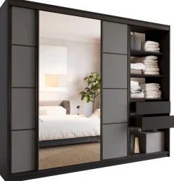 Szafa przesuwna z lustrem 250 cm LOFT z półkami