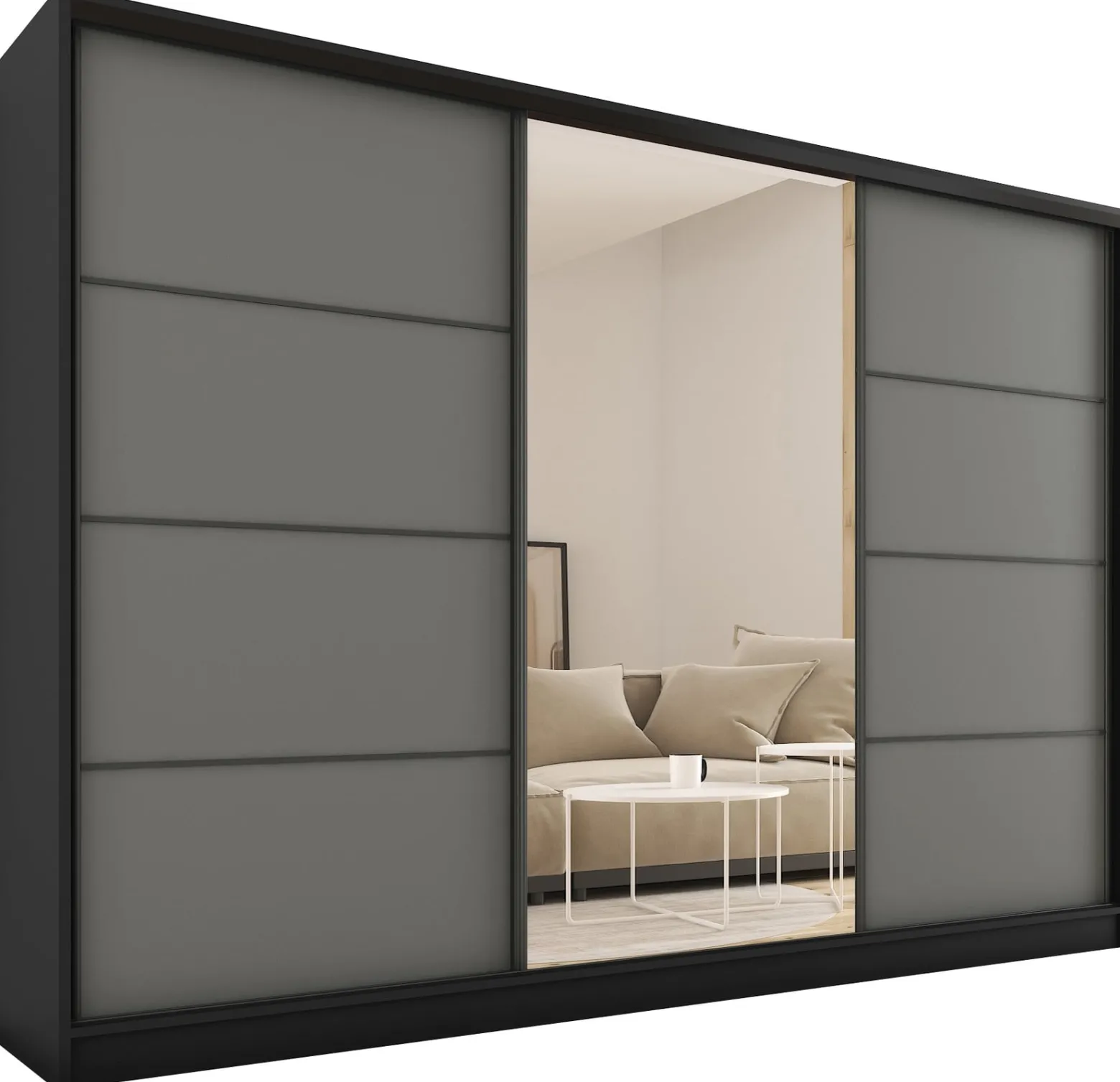 Szafa przesuwna z lustrem 250 cm LOFT z półkami