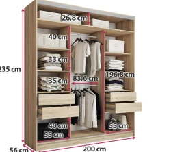 Szafa przesuwna z lustrem 200 cm TOP MAX dąb sonoma