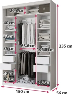 Szafa przesuwna z lustrem 150 cm VITA MAX