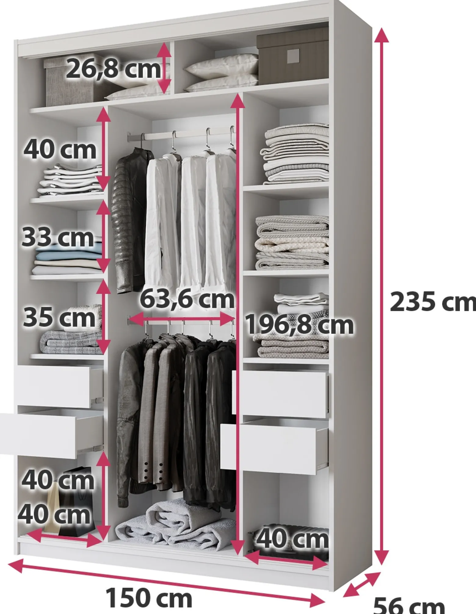Szafa przesuwna z lustrem 150 cm VITA MAX