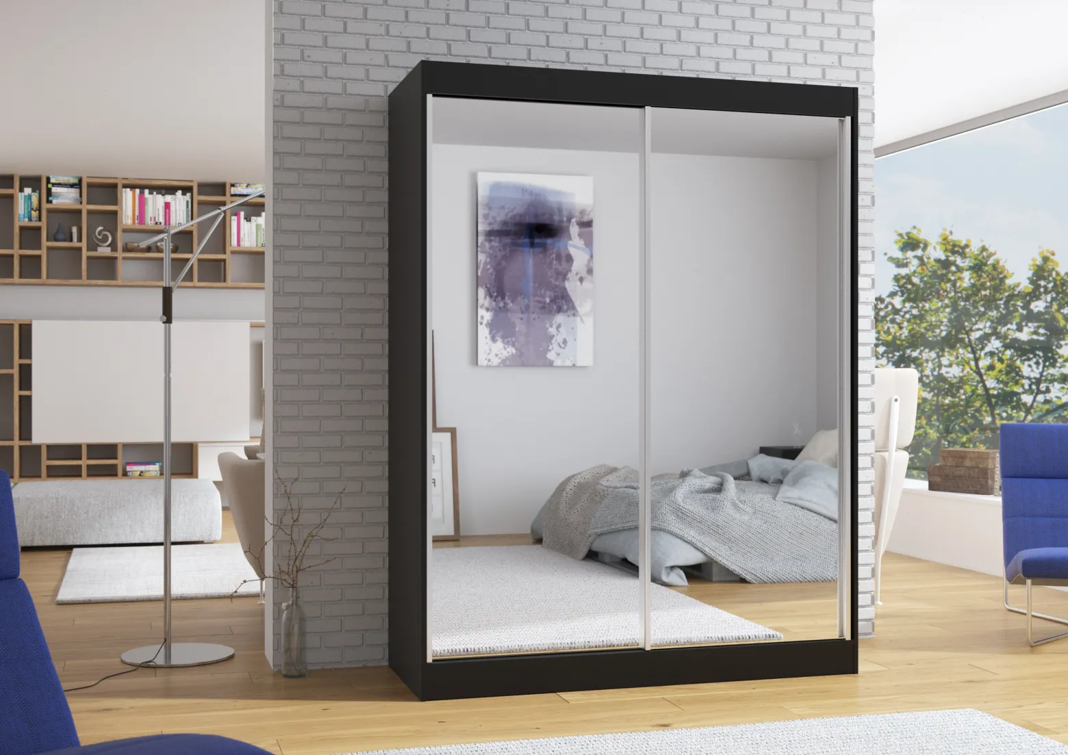 Szafa przesuwna z lustrem FLOREST 150 Black