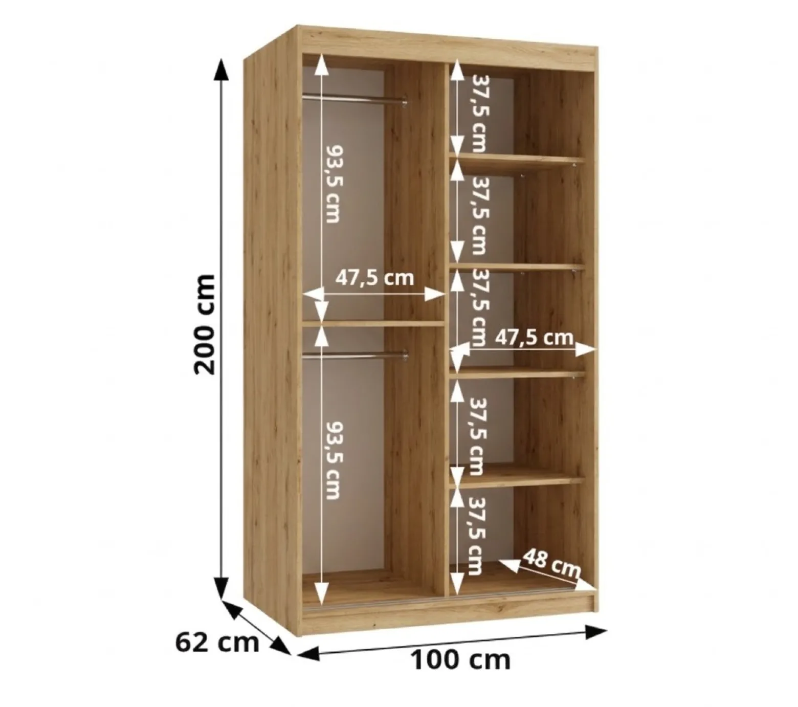 Szafa przesuwna z lustrem Garderoba SIMA T3 100 artisan + u. czarny