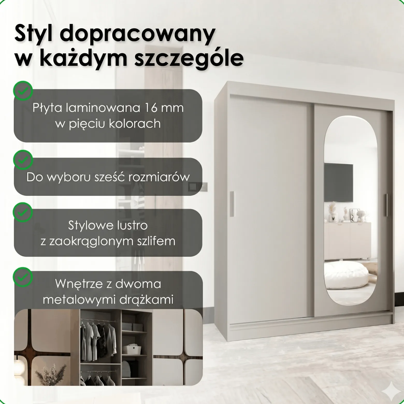 Szafa przesuwna z lustrem Garderoba ROYAL 100 orzech warmia