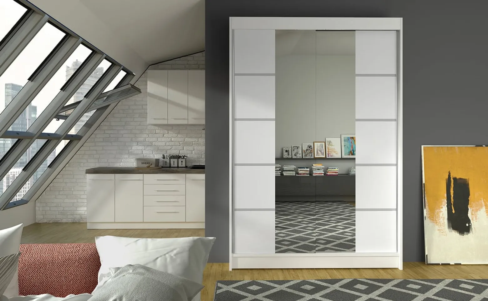 Szafa przesuwna z lustrem GENUA 120 White